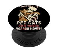 Halloween I Just Want To Pet Cats And Watch Horror Movies PopSockets Adhesive PopGrip