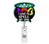 Halloween I Put A Spell on You Nurse Badge Reel Retractable Cute Glitter The Witch's Cauldron Name Tag Acrylic Alligator Clip Halloween Cute Badge Clip ID Badge Holder for Nurse Work RN Student