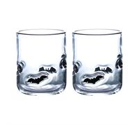Halloween Icon Glass Cups Set,Creative Bat Drinking Cocktails Glasses, 14 OZ Double Old Fashioned Icon Hand Blown Drinking Cups, for Halloween Party Supplies & Gift