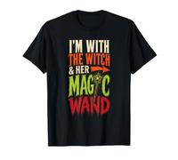 Halloween I'm with The Witch & Her Magic Wand Couple T-Shirt
