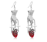 Halloween Imprisoned Mind Dangle Earrings Gothic Punk Lava love Tassel Earrings Crystal Hand Heart Cross Dagger Earrings Jewelry for Women, Zinc, Rhinestone