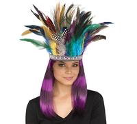Halloween Indian Feather Headdress Carnival Mardi Gras Headband Fancy Dress Indian Headwear Costume Native American Halloween Hair Accessories Feather Headpiece Fascinator Boho Crown for Cosplay