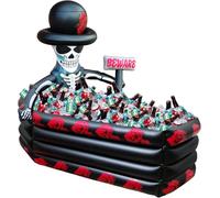 Halloween Inflatable Coffin Pool Float - 43" Skeleton Drink Holder Fits 120+ Cans, Large Capacity for Indoor/Outdoor Parties