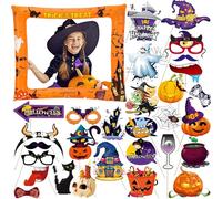 Halloween Inflatable Selfie Frame Inflatable Photo Booth Frame with 30Pcs Photo Booth Props,Halloween Inflatable Picture Frame Blow Up Party Prop Kit for Kids Adults Halloween Party Games Accessories
