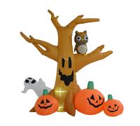 All Hallows 2.4m Halloween Inflatable Ghost Tree with 3 Pumpkins, Owl & 4 LED Lights, Brown