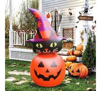 Halloween Inflatables Cat, 3.8FT Halloween Glow-in-the-Dark Inflatable Pumpkin Cat Home Decor for Front Yards, Porches, Patios or Indoor Parties
