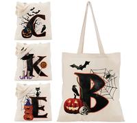 Halloween Initial Tote Bags Gifts for Girl Boy - 15"x16" Personalised Trick or Treat Bag Pumpkin Party Canvas Shoulder Bag C1 (Initial #B)
