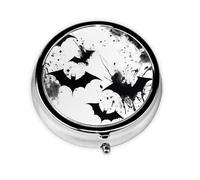 Halloween Ink Painting Bat Round Pill Box with 3 Compartments, Mini Metal Pill Organizer for Purse or Pocket, Lightweight Portable for Daily Use Gifts Travel