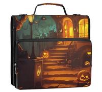 Halloween Interior Decoration 3 Rings 1.5 inch Binder Organizer with Handle Multiple Pockets Portable Portfolio Suitable for Middle School