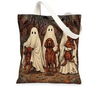 Halloween Irish Setter Dog Canvas Tote Bag for Shopping 13 * 15, Holiday Ghosts Reusable Grocery Bag for Women, Forest Travel Pattern Gift Decoration