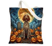 Halloween Irish Setter Dog Canvas Tote Bag for Shopping 13 * 15, Holiday Graveyard Reusable Grocery Bag for Women, Pumpkins Work Travel Painting Gift Decor