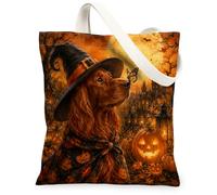 Halloween Irish Setter Dog Canvas Tote Bag for Shopping 13 * 15, Spooky Butterflies Reusable Grocery Shoulder Bag for Women, Fun Painting Gift Decor