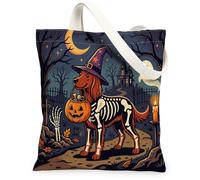 Halloween Irish Setter Dog Canvas Tote Bag for Shopping 13x15, Horror Puppy Graveyard Reusable Grocery Print Pattern Bag for Women, Spooky Scary Aesthetic Painting Gift Decor
