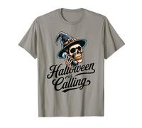 Halloween is Calling Tee - Funny Skeleton Witch Hat Graphic T-Shirt