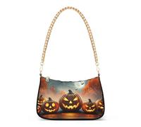 Halloween Jack Lantern Pumpkins Clutch Handbag Womens Floral Shoulder Bag Moon Purse Hobo Bags Zipper Closure Chain Strap