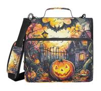 Halloween Jack-o'-Lantern Pumpkin Spooky Skeleton Bat 3 Rings 1.5 inch Organizer Binder with Strap Laege Capacity Zippered Portfolio for Office School
