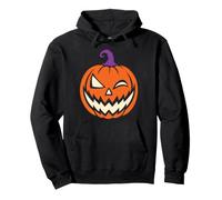 Halloween Jack O Lantern Witch Hat Winking Cute Cartoon Art Pullover Hoodie