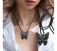 Halloween Jewelry Women - Butterfly Skull Necklace | Gothic Carved Pendant Black Cord Jewelry Unique Statement Accessory for Brother Father Birthday Holiday Event Cosplay Festival Celebration Gift
