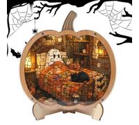 Halloween Jigsaw Puzzle Cute Wooden Pumpkin Ghost with Display Stand