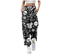 Halloween Joggers Palazzo Trousers for Women Uk- Wide Leg Tailored Gothic with Pumpkin Prints Elastic Waist Plus Size Casual Loose-Fitting Steampunk Pockets Yoga Harem Pants Work Sport Jogging