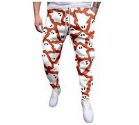 Halloween Jogging Bottoms, Men's Ghost Trousers with Elastic Band, Training Trousers, High Waist, Leisure Trousers, Funny Printed Softshell Trousers, Leg Cinch Bottom, Airy Sports Trousers