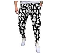 Halloween Jogging Bottoms, Men's Ghost Trousers with Elastic Band, Training Trousers, High Waist, Leisure Trousers, Funny Printed Softshell Trousers, Leg Cinch Bottom, Airy Sports Trousers