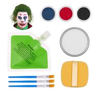 Halloween Joker Clown Makeup Kit - Joker Make Up Kit Includes White Red Black Blue Oil Based Face Body Paint and 20g Green Temporary Hair Color Wax, Powder Puff and 3 Blue Brushes, for Joker Cosplay