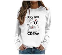Halloween Jumper Women Crewneck Sweatshirt, Casual Printed Jumper, Loose Oversize Jumpers, Long Sleeve Plus Size Shirts Soft Goth Costumes Tops Pullover Slouchy Ghost Sweatshirts
