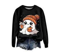 Halloween Jumper Women UK Crewneck Sweatshirt Cute Ghost Fashion Print Pullover Tops Long Sleeve Blouse Lightweight Fall Pullover for Winter