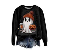 Halloween Jumper Women UK Crewneck Sweatshirt Cute Ghost Fashion Print Pullover Tops Long Sleeve Blouse Lightweight Fall Pullover for Winter