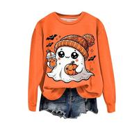 Halloween Jumper Women UK Crewneck Sweatshirt Cute Ghost Fashion Print Pullover Tops Long Sleeve Blouse Lightweight Fall Pullover for Winter