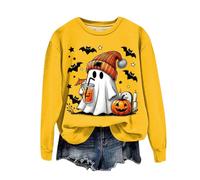 Halloween Jumper Women UK Crewneck Sweatshirt Cute Ghost Fashion Print Pullover Tops Long Sleeve Blouse Lightweight Fall Pullover for Winter