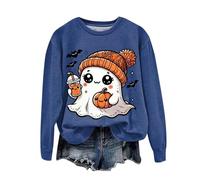 Halloween Jumper Women UK Crewneck Sweatshirt Cute Ghost Fashion Print Pullover Tops Long Sleeve Blouse Lightweight Fall Pullover for Winter
