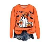 Halloween Jumper Women UK Crewneck Sweatshirt Cute Ghost Fashion Print Pullover Tops Long Sleeve Blouse Lightweight Fall Pullover for Winter
