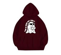 Halloween Jumper Women's Cute Ghost Print Hoodie Sweatshirt Oversize Drawstring Hoodie Loose Fit Hoodie Tops Long Sleeve Pullover Tops with Hood and Pockets Autumn Winter Blouse Top, Wine Red, 4XL