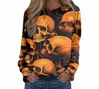 Halloween Jumpers for Women Uk Printed Sweatshirt, Casual Oversize Jumper, Soft Jumpers, Plus Size Pumpkin Pullover Autumn Long Sleeve Clothes Costumes Lightweight Sweatshirts Ghost Goth Shirts