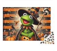 Halloween Kermit 1000 Pieces Recycled Cardboard Puzzle for Kids 12+ Rainy Day Indoor Activity Brain Training Team Building Social Icebreaker 70x50cm/1000pcs