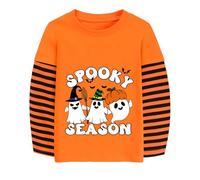 Halloween Kid Tshirt Ghost Stripe Long Sleeve Top Toddler Girl Boy Spooky Season Tee Shirt Top 5-6 Years