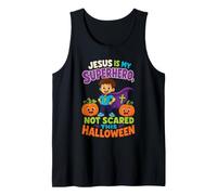 Halloween Kids Jesus is My Superhero Not Scared Faith Tank Top
