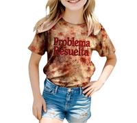Halloween Kids Scary Blood Pressure Short Sleeve Crew Neck T-Shirt for Girls Boys Holiday Party Costume Outfit Summer Casual Wear, White, 6-7 Years