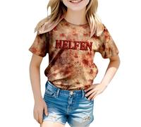 Halloween Kids Scary Blood Pressure Short Sleeve Crew Neck T-Shirt for Girls Boys Holiday Party Costume Outfit Summer Casual Wear, Red (watermelon red), 8-9 Years
