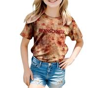 Halloween Kids Scary Blood Pressure Short Sleeve Crew Neck T-Shirt for Girls Boys Holiday Party Costume Outfit Summer Casual Wear, beige, 8-9 Years