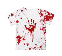 Halloween Kids T-Shirt Blood Print Short Sleeve Crew Neck for Girls Boys Holiday Party Costume Outfit Summer Casual Top Scary Design, White, 8-9 Years