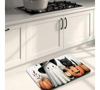 Halloween Kitchen Mats for Floor, Cute Ghosts and Cats Soft Mats, Cushioned Comfort Washable Non Slip Decor Rugs for Fall Kitchen Sinks Laundryroom Bathroom 20x31 Inch