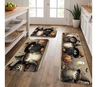 Halloween Kitchen Mats for Floor, Cute Owls and Pumpkins Cozy Mats, Cushioned Comfort Washable Non Slip Decor Rugs for Kitchen Sinks Laundryroom Bathroom 3Pcs