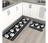 Halloween Kitchen Mats for Floor, Ghosts and Zigzag Pattern Soft Mats, Cushioned Comfort Washable Non Slip Decor Rugs for Kitchen Sinks Laundryroom Bathroom 2PCS