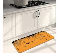 Halloween Kitchen Mats for Floor, Orange Spider Webs and Bats Decorative Cushioned Comfort Washable Non Slip Rugs for Kitchen Sinks Laundry Room Bathroom 16x47 Inch