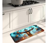 Halloween Kitchen Mats for Floor, Pumpkin Scarecrow Spooky Soft Mats, Cushioned Comfort Washable Non Slip Decor Rugs for Kitchen Sinks Laundryroom Bathroom 16x47 Inch