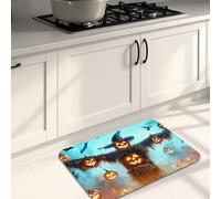 Halloween Kitchen Mats for Floor, Pumpkin Scarecrow Spooky Soft Mats, Cushioned Comfort Washable Non Slip Decor Rugs for Kitchen Sinks Laundryroom Bathroom 20x31 Inch