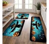 Halloween Kitchen Mats for Floor, Scarecrow Pumpkin Spooky Soft Mats, Cushioned Comfort Washable Non Slip Decor Rugs for Kitchen Sinks Laundryroom Bathroom 3Pcs